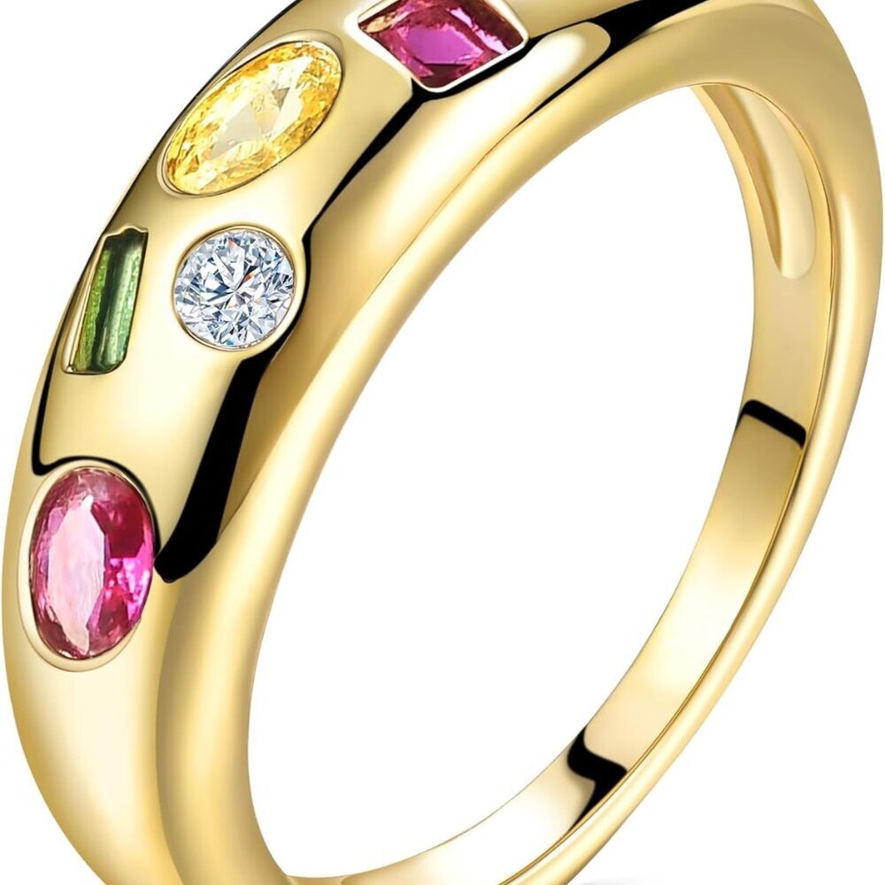 Chunky Gold Plated Rings For Women - Trendy Cubic Zirconia 14k Gold Filled Stack